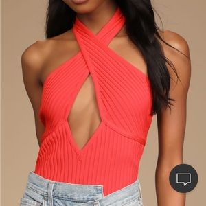 NWOT Lulus Coral Ribbed Cutout Bodysuit